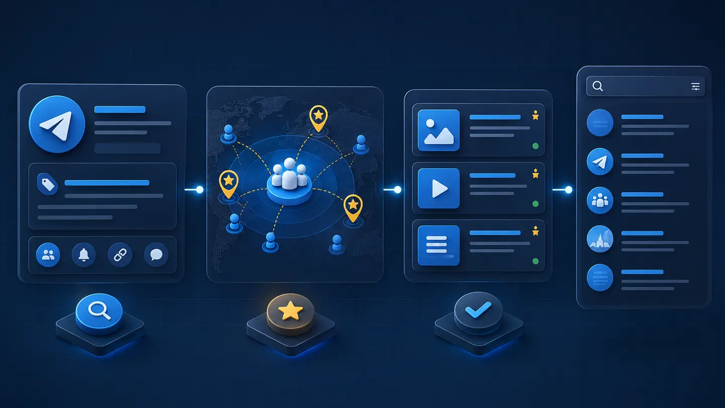 Premium members, local views, channel origin, and keyword relevance in a Telegram Search strategy